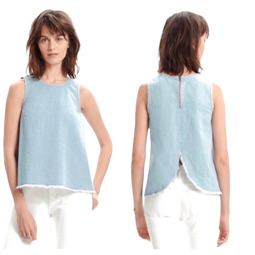 Perfectly Preppy Madewell Blue 100% Cotton Raw Hem Denim Tulip Back Tank
